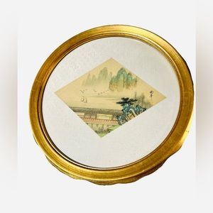 Antique Japanese 19th Century Signed Landscape Painting on Silk in Custom Frame